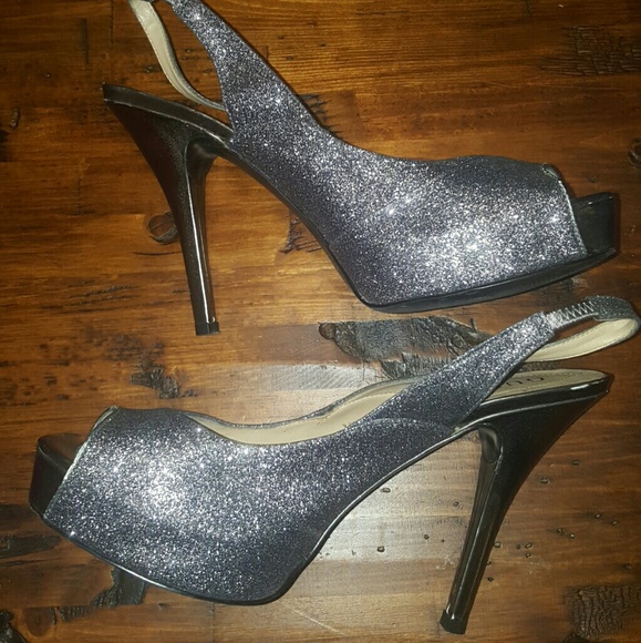 Guess Open Toe Sling Back Pewter Sparkle Glitter H - Picture 2 of 8